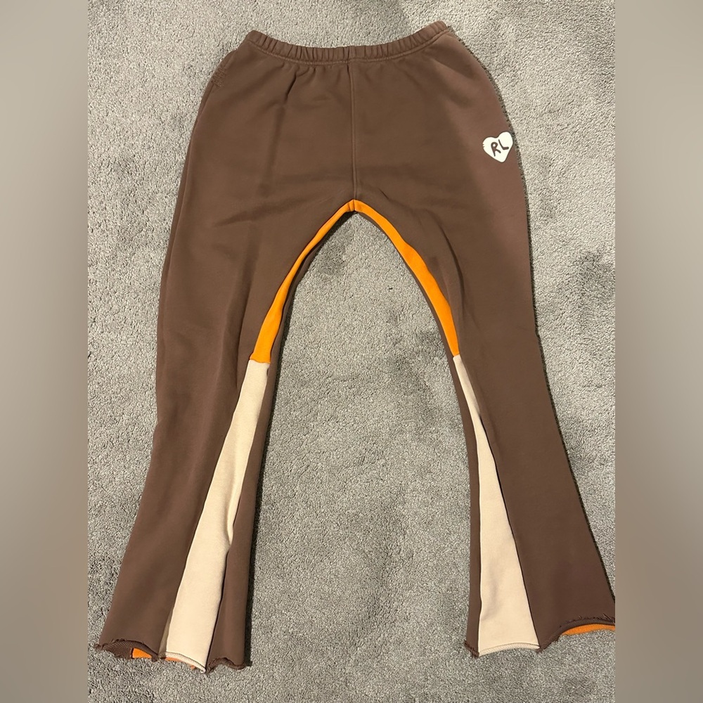RED LETTERS ORANGE/CREAM/BROWN HEAVY WEIGHT FLARE PANTS (OFFERS ARE ACCEPTED)